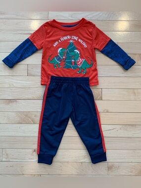 New! Pro Athlete Christmas Dinosaur Outfit Baby Boy Size 12 Months Navy Joggers